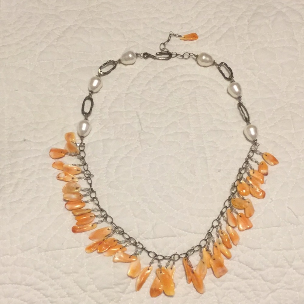 One of a kind coral and freshwater pearl statement necklace!